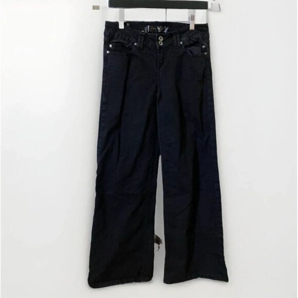 Vintage Y2K Nitrogen Black Wide Leg Low Mid Rise Jeans Womens 28 Mall Goth - Picture 1 of 6